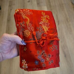 Red Floral Silk Pouch